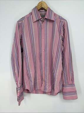 Ted Baker Pink and Blue Multi-Stripe Dress Shirt Men's
